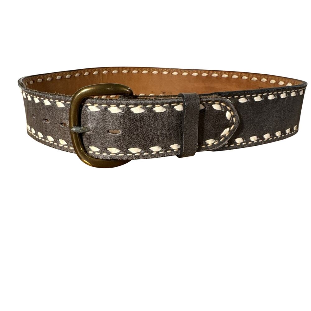Tony Lama Women’s Western Belt Size 28 Gray Tooled Leather Whipstitch Brass